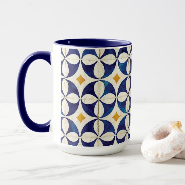 Mug Carreaux portugais - Azulejo Motif Design (Avec donut)