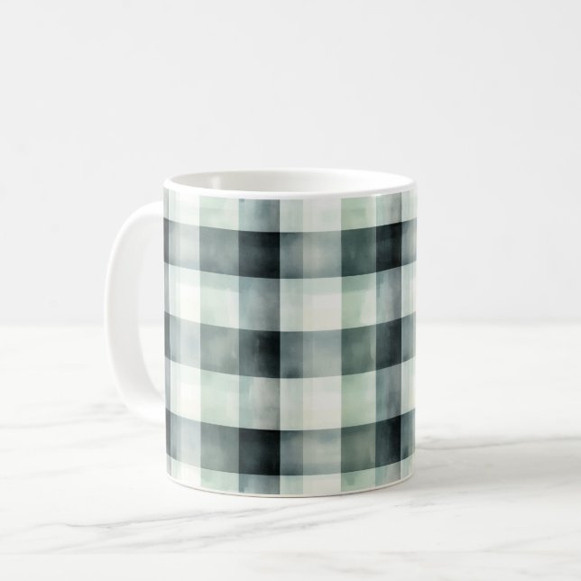 Mug Carreaux rayés blanc noir menthe (Devant gauche)