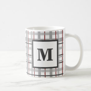 Mug Carreaux Rouge Gris Argent Monogramme
