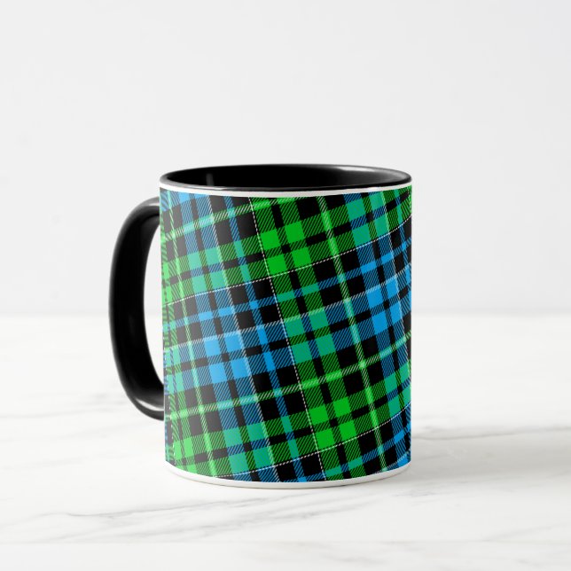 Mug Carreaux Tartan Bleu Et Vert Noir  (Devant gauche)