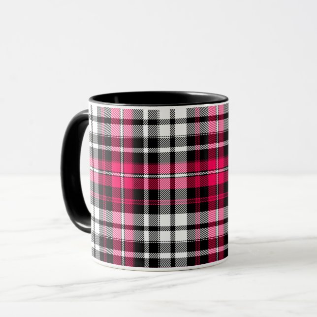 Mug Carreaux Tartan Rose Noir Blanc  (Devant gauche)