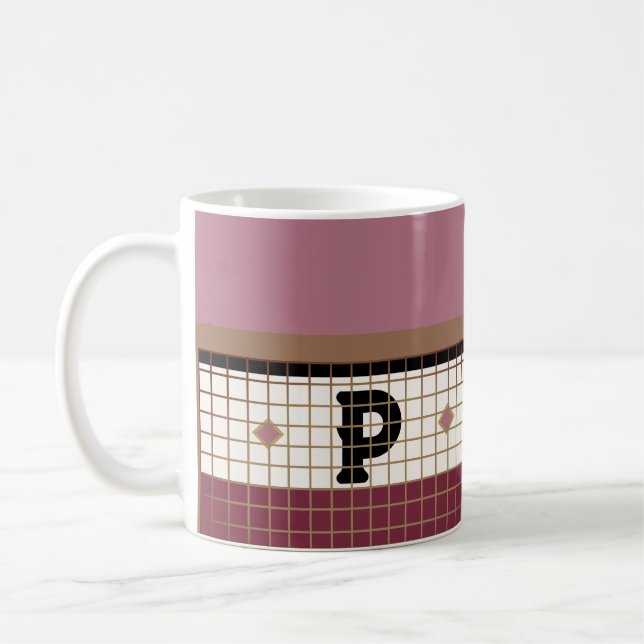 Mug Carrelage Bistro vintage Cranberry et Monogramme O (Gauche)