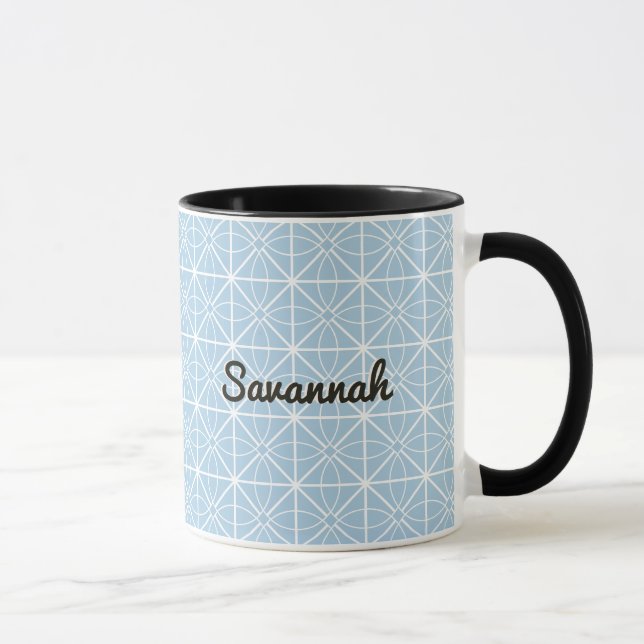 Mug Carrelage bleu blanc personnalisé Motif Joli Boho (Droite)