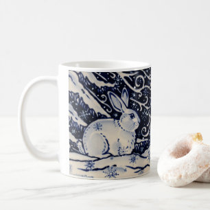 Mug Carrelage bleu et blanc de lapin hiver Forêt neige
