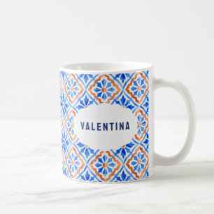 Mug Carrelage bleu italien Motif élégant personnalisé