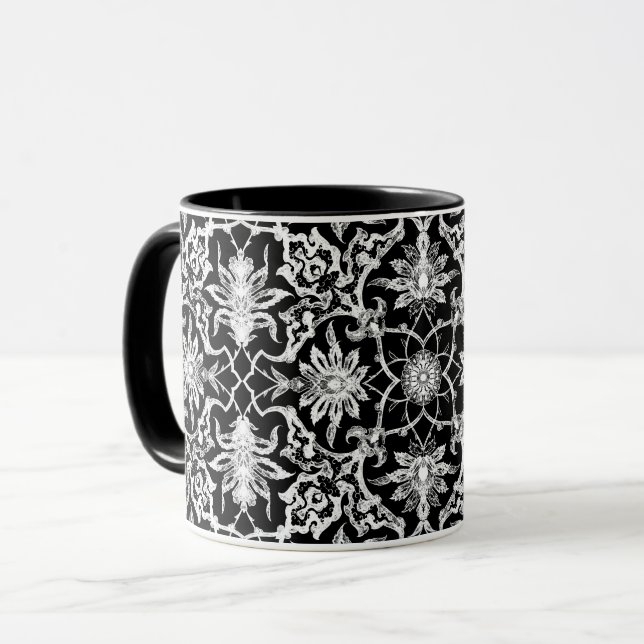 Mug Carrelage chinois Art Nouveau - Blanc sur noir (Devant gauche)