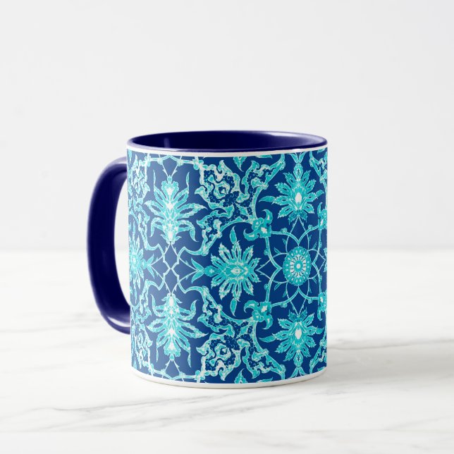 Mug Carrelage chinois Art Nouveau - Turquoise et Bleu (Devant gauche)