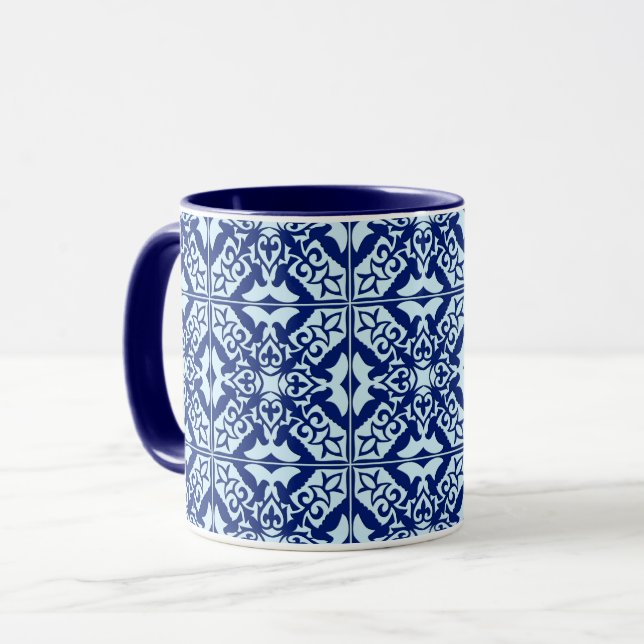 Mug Carrelage marocain - bleu marine et bleu clair (Devant gauche)