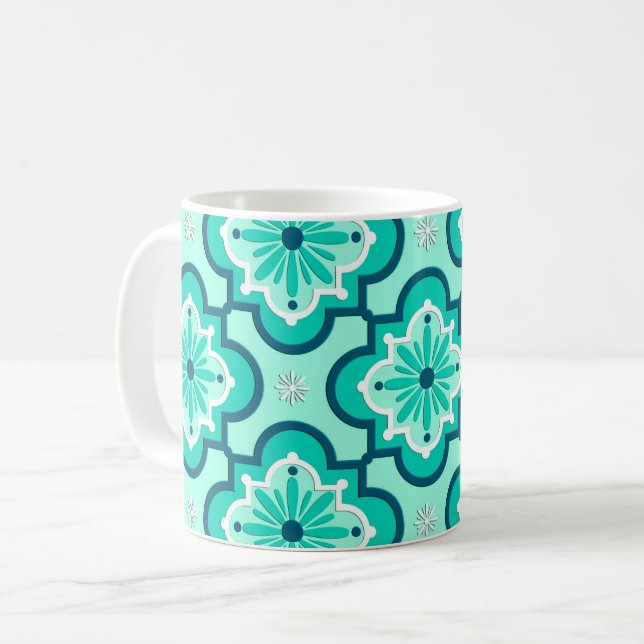 Mug Carrelage marocain Motif, Aqua et Turquoise (Devant gauche)