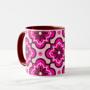 Mug Carrelage marocain Motif, Fuchsia rose et noir
