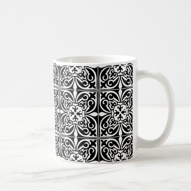 Mug Carrelage marocain - noir avec arrière - plan blan (Droite)