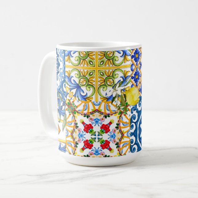 Mug Carrelage méditerranéen, majolica, style sicilien (Devant gauche)