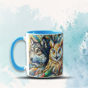 Mug Carrelage mosaïque Loup et hibou