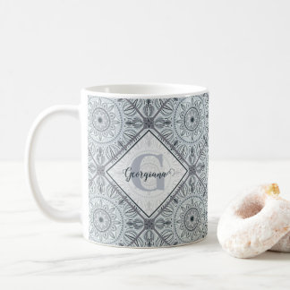 Mug Carrelage personnalisé Harmonie florale Gris Manda