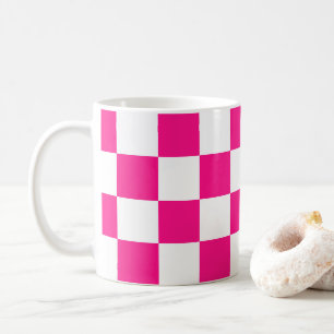 Mug Carrés à carreaux rose vif blanc géométrique rétro