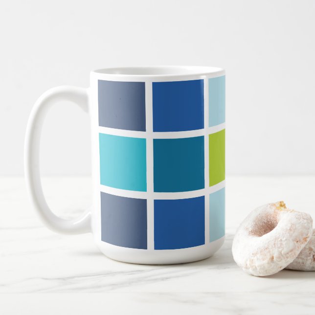 Mug Carrés bleus verts À damiers (Avec donut)