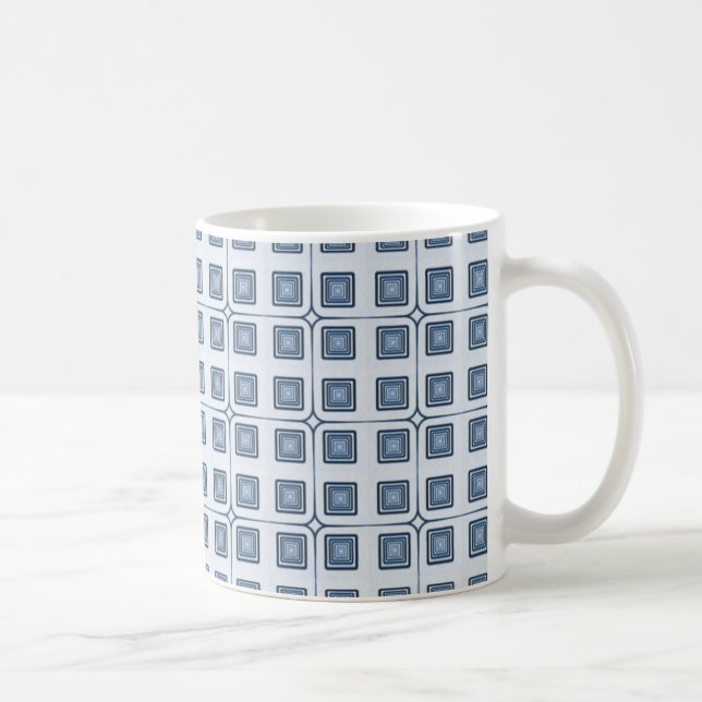 Mug Carrés de charme rétro, bleu marine (Droite)