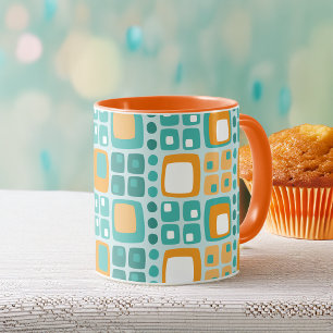 Mug Carrés et points du milieu du siècle Motif Turquoi