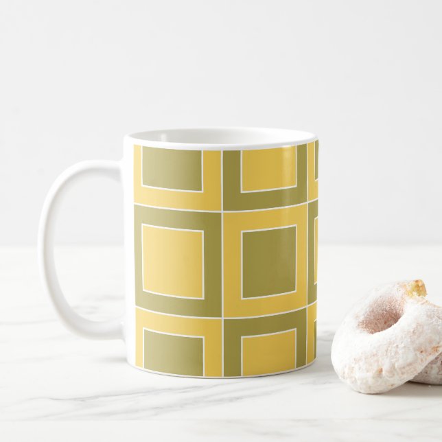 Mug Carrés géométriques motif jaune vert (Avec donut)