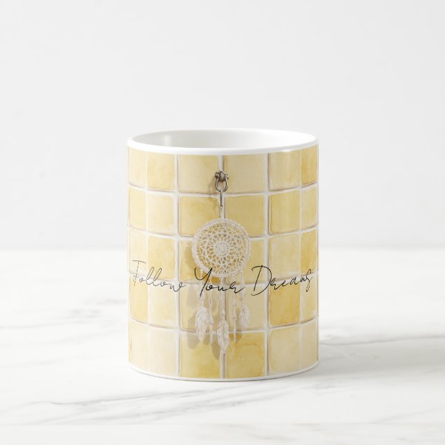 Mug Carrés Jaune Citron Attrape-Rêves Crème (Centre)