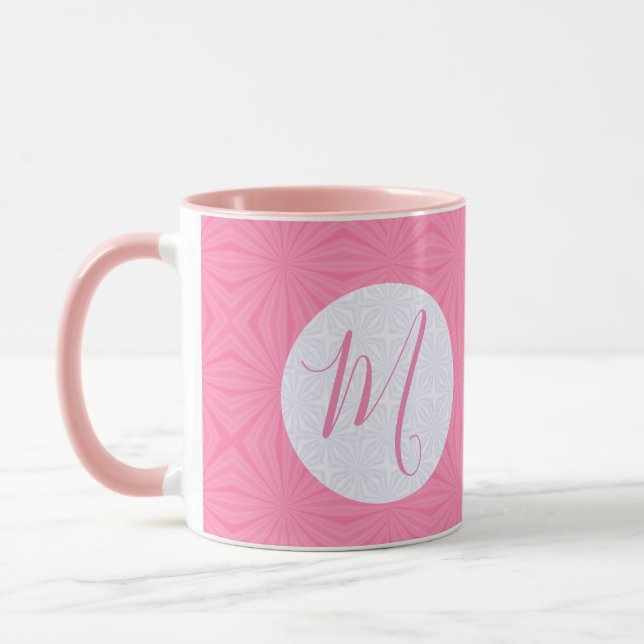 Mug Carrés ondulés rose doux Initiale personnalisée (Gauche)
