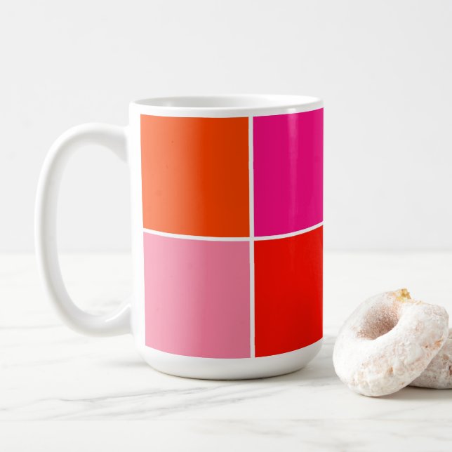 Mug Carrés roses et orange (Avec donut)
