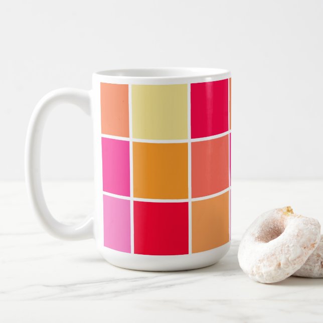 Mug Carrés roses, orange et jaunes (Avec donut)