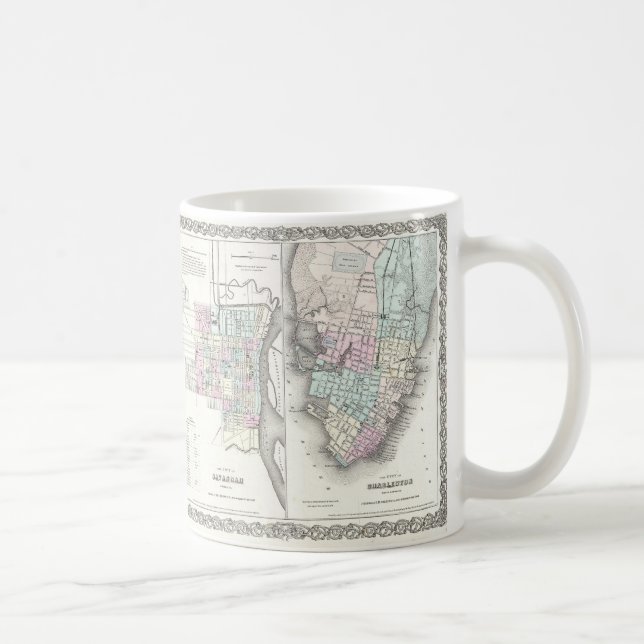 Mug Carte ancienne de Savannah et Charleston (1855) (Droite)