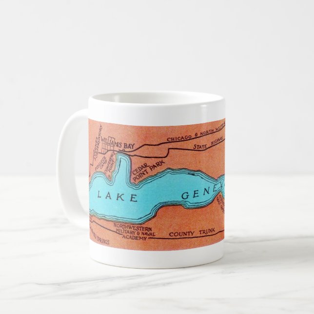 Mug Carte ancienne du lac Geneva Wisconsin (Devant gauche)