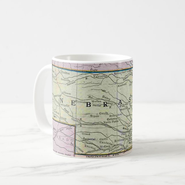 Mug Carte ancienne du Nebraska (Devant gauche)