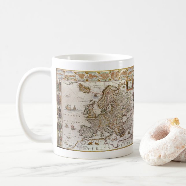 Mug Carte antique de l'Europe par Willem Jansz Blaeu,  (Avec donut)