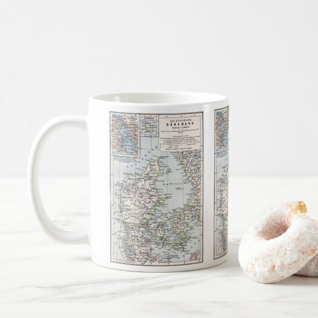 Mug Carte antique du Danemark, Danmark en danois, 1905 (Avec donut)