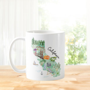 Mug Carte artistique de l'État de Californie à l'aquar