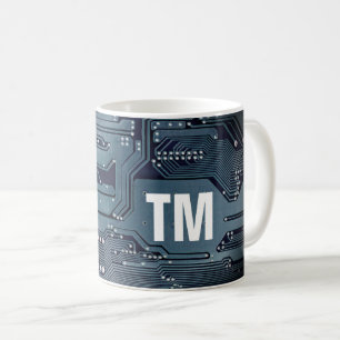 Mug Carte cool à circuit bleu Photo Bold Monogramme