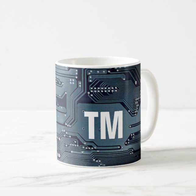 Mug Carte cool à circuit bleu Photo Bold Monogramme (Devant droit)