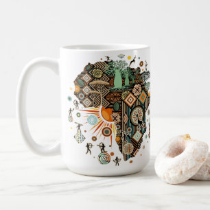 Mug Carte d'Afrique Éléments Tribaux Décoratifs Motif