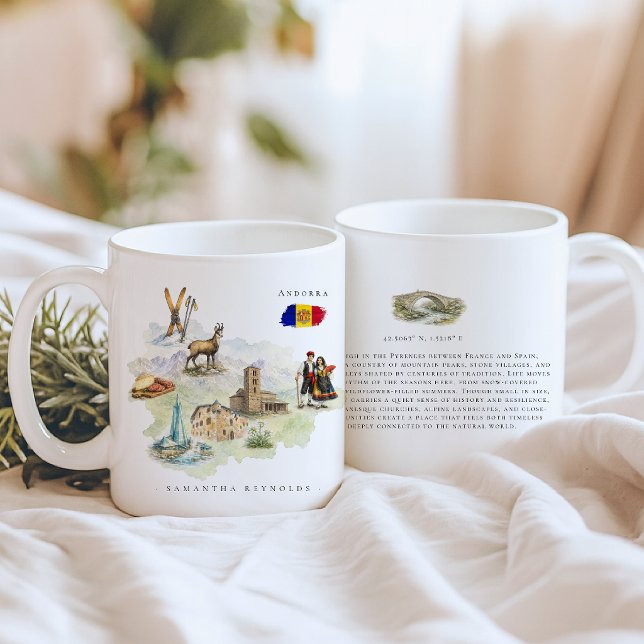 Mug Carte d'Andorre illustrée à l'aquarelle | Monogram (Créateur téléchargé)
