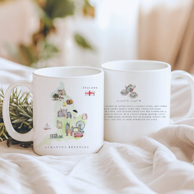 Mug Carte d'Angleterre illustrée à l'aquarelle | Monog (Créateur téléchargé)