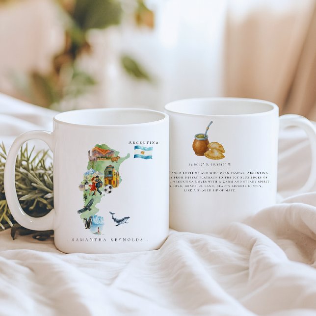 Mug Carte d'Argentine illustrée à l'aquarelle | Monogr (Créateur téléchargé)