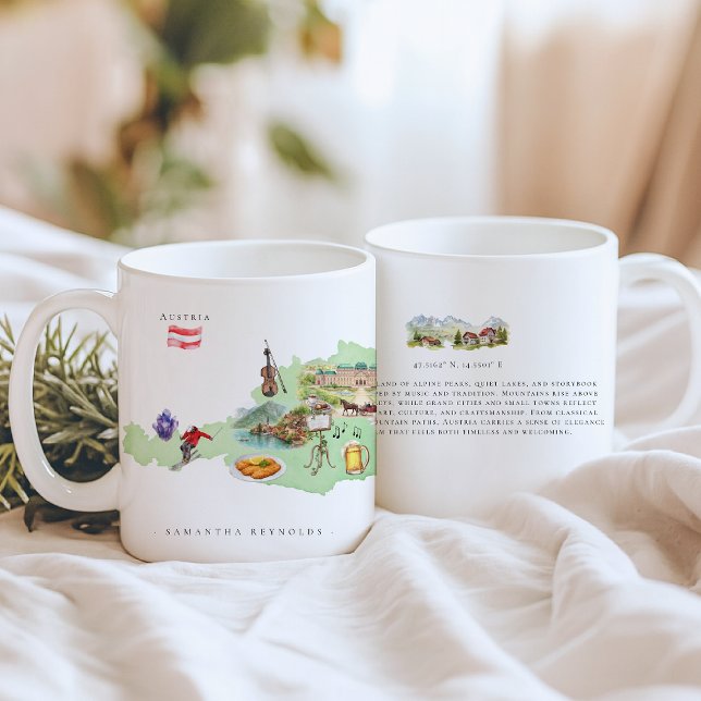 Mug Carte d'Autriche illustrée à l'aquarelle | Monogra (Créateur téléchargé)