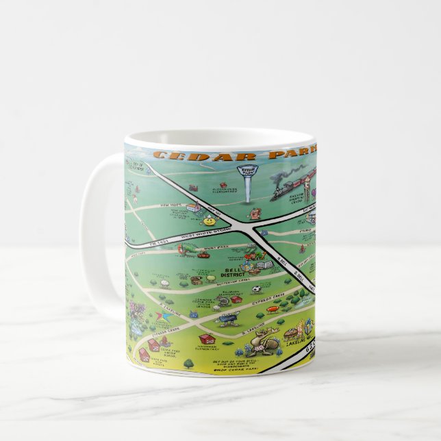 Mug Carte de Cedar Park Texas en dessin animé (Devant gauche)