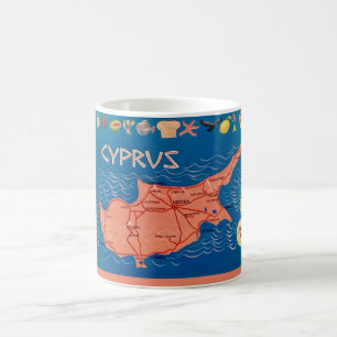 Mug Carte de Chypre Illustrée Colorée