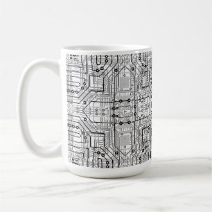Mug Carte de circuit noir, blanc, argent