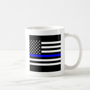 Mug Carte de la ligne bleue mince sur un drapeau améri