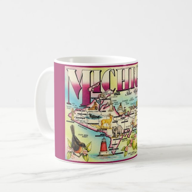 Mug Carte de la péninsule supérieure du Michigan sur u (Devant gauche)
