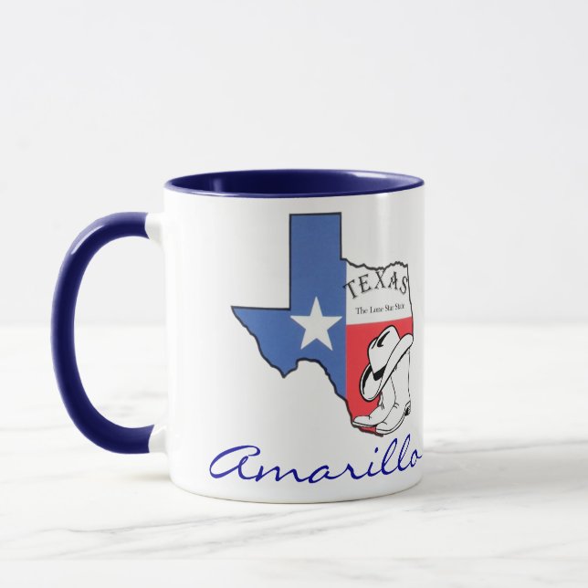 Mug Carte de l'État du Texas à Amarillo avec Étoil (Gauche)