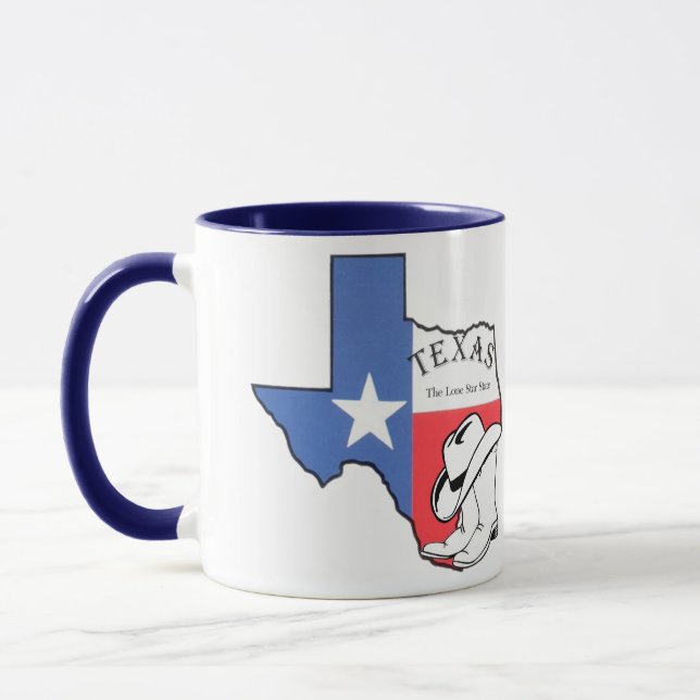 Mug Carte de l'État du Texas avec étoile, bottes, chap (Gauche)