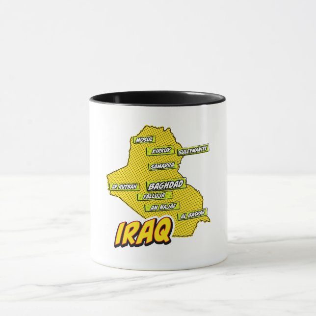 Mug Carte de l'Irak illustrée par Pop Art (Centre)