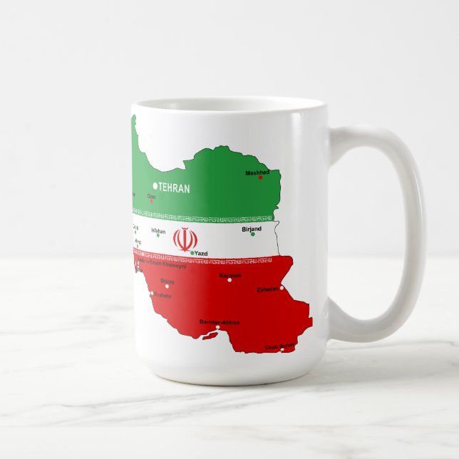 Mug Carte de l'Iran avec drapeau et emblème (Droite)