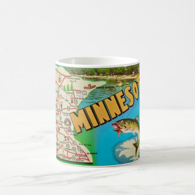 Mug Carte de poisson vintage du Minnesota (Centre)